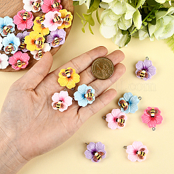 24個6色不透明樹脂ペンダント  蜂と花  プラチナ鉄ループ付き  ミックスカラー  27x26x8.5mm  穴：2mm  4個/カラー&nbsp;RESI-SC0006-46