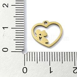 304ステンレススチールチャーム  レーザー切断  カップルチャーム付きハート  ゴールドカラー  11.5x12.5x1mm  穴：1.2mm&nbsp;STAS-C097-38D-G