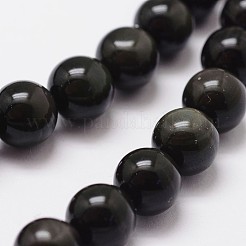 天然の虹色の黒曜石ビーズ連売り  グレードAAA  ラウンド  ブラック  6mm  穴：1mm  約64個/連  15.47''（39.3センチメートル）&nbsp;G-D838-6mm-04