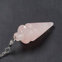天然ローズクオーツ尖ったダウジング振り子  ラックメッキプラチナメッキ真鍮のパーツ  カドミウムフリー＆鉛フリー  コーン  230mm&nbsp;AJEW-B020-01P-08