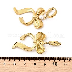 蝶結び 304 ステンレススチール プラスチック イミテーションパール フープピアス 女性用  18KGP本金メッキ  48x25mm&nbsp;EJEW-U068-03G