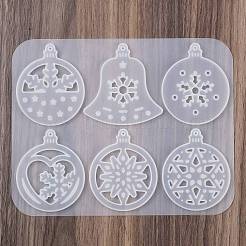 クリスマスシリコンモールド  ペンダント型  ジェッソ樹脂鋳造金型  ホワイト  クリスマス鐘  159x195x6.5mm  穴：3.5mm  内径：69x56mm＆70x67mm&nbsp;DIY-K073-51