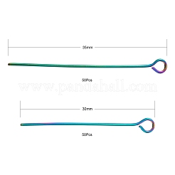100個2スタイルイオンプレーティング(IP)304ステンレススチールアイピン  虹色  22ゲージ  30x0.6mm  35x0.6mm  穴：2mm  50個/スタイル&nbsp;STAS-LS0001-60MC