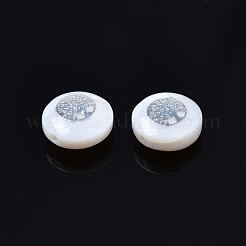 天然淡水シェルビーズ  真鍮製の金属装飾  ツリー付きフラットラウンド  プラチナ  8x4~5mm  穴：0.6mm&nbsp;SHEL-N003-22-17P