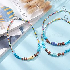 天然レッドジャスパー & ハウライト チップ & 磁器フィッシュ ビーズ ネックレス、合金クラスプ付き  ミックスカラー  15.55インチ（39.5cm）&nbsp;NJEW-JN04367