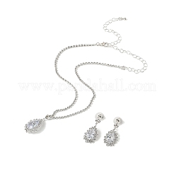 Teardrop Brass Rhinestone Stud Earrings & Pendant Necklaces Set for Women&nbsp;SJEW-M102-05S