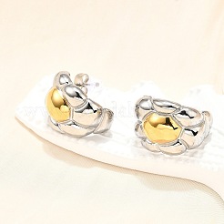 304ステンレススチール製ツートンカラースタッドピアス（女性用）  18KGP本金メッキ  花  22x16mm&nbsp;EJEW-R023-01GP-06