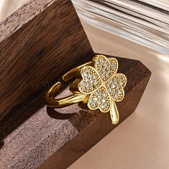 Brass Micro Pave Clear Cubic Zirconia Cuff Rings for Women&nbsp;RJEW-Q009-07G