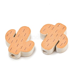 プリントポプラウッドビーズ  サボテン  オレンジ  19.5x18.5x6mm  穴：3mm&nbsp;WOOD-Z008-05D