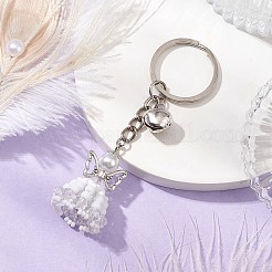 ガラスシード＆プラスチックパール＆合金キーホルダー  鉄のリング付き  透明  9cm&nbsp;KEYC-MZ00025-05