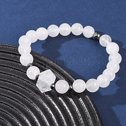 女性用天然水晶ビーズストレッチブレスレット  六角  非磁性の合成ヘマタイトビーズで  ビーズ：8.5mmと16.5x11x10mm  内径：2インチ（5cm）&nbsp;BJEW-A145-01H