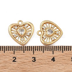 真鍮舗装クリアキュービックジルコニアペンダント  ハートチャーム  18KGP本金メッキ  透明  13.5x13.5x3mm  穴：1.4mm&nbsp;KK-A286-02G
