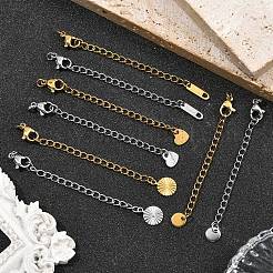 304ステンレススチールカーブチェーンエクステンダー5個  カニカンとサンチェーンタブを備えたエンドチェーン  18KGP本金メッキ  68mm&nbsp;STAS-YW0003-57G