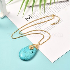 女の子の女性のためのティアドロップナチュラルハウライトペンダントネックレス  304ステンレススチールベネチアンチェーンネックレス  ゴールドカラー  19.29インチ（49cm）&nbsp;NJEW-JN03706