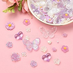 DIY ジュエリー検索検索キット  樹脂カボションを含む  アクリルペンダント  プラスチックパールビーズ  バタフライ＆フラワー＆ハート  ミックスカラー  434個/箱&nbsp;CRES-YW0001-23