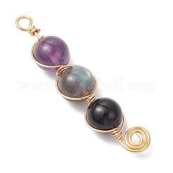 5Pcs 5 Styles Dyed Natural Malaysia Jade & Amethyst & Black Onyx(Dyed & Heated) & Rose Quartz & Labradorite Round Beaded Pendants&nbsp;PALLOY-JF04051-01
