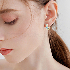 3 Pairs 3 Colors Tartan Pattern Brass Enamel Hoop Earrings&nbsp;EJEW-BBC0002-12