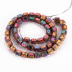 電気メッキされた天然溶岩岩ビーズ連売り  六角  バンピー  カラフル  8x7x6.5mm  穴：1.2mm  約50個/連  15.55インチ（39.5cm）&nbsp;X-G-T114-71A