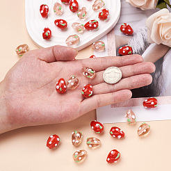 100Pcs 2 Colors Handmade Lampwork 3D Strawberry Beads&nbsp;LAMP-CD0001-14