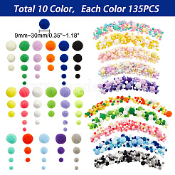10袋 10色 DIY 人形 クラフト ポリエステル ポンポン  ラウンド  ミックスカラー  9~30mm  約135個/袋  1袋/色&nbsp;DIY-GA0004-66
