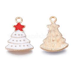 合金エナメルチャーム  カドミウムフリー＆鉛フリー  クリスマスツリー  ライトゴールド  乳白色  22.5x16x2mm  穴：2mm&nbsp;ENAM-S115-025