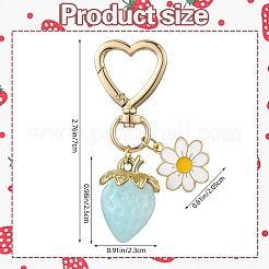 アクリル製イチゴペンダント装飾  合金エナメルの花とハートの回転スナップフック留め金チャーム  淡いターコイズ  70mm&nbsp;HJEW-SW00120-05