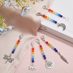 18Pcs 9 Style Chakra Theme Natural & Dyed Malaysia Jade Beaded Pendant Decorations&nbsp;HJEW-CA0001-47