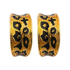 女性用ヒョウ柄真鍮エナメルスタッドピアス  22KGP本金メッキ  長方形  19x10mm&nbsp;EJEW-U055-12D-G