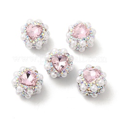 樹脂粘土ラインストーンビーズ  模造パールと  ハート  ローズ  17.5x17x14mm  穴：1.6mm&nbsp;RGLA-D050-04B