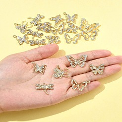 20 個 6 スタイル合金とラインストーンペンダント  蝶のチャーム  ゴールドカラー  17~20x16.5~24.5x2.5~3.8mm  穴：1.6~2mm&nbsp;FIND-FS0004-28