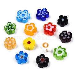 手作りミッレフィオーリガラスビーズ連売り  プラムボソム  カラフル  6~7x6~8x2.5~3mm  穴：1mm  約63~65個/連  15.55インチ〜15.94インチ（39.5~40.5cm）&nbsp;LAMP-N029-017A-08