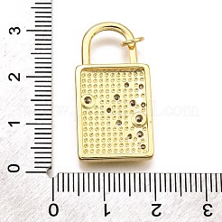 真鍮製マイクロパヴェキュービックジルコニアペンダント  ロック  ラックめっき  長持ちメッキ  鉛フリー＆カドミウムフリー  丸カン付き  18KGP本金メッキ  29x15x2.8mm  穴：3.2mm&nbsp;KK-K401-30G