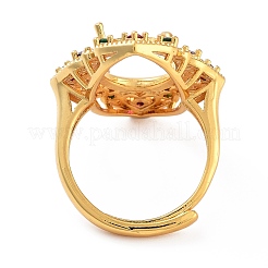 Rack Plating Oval Brass Micro Pave Cubic Zirconia Adjustable Ring Components&nbsp;X-KK-Q819-17G
