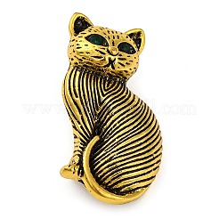 かわいい猫の合金ブローチピン  バックパックの服に使えるチベット風子猫合金バッジ  アンティーク黄金  34x22mm&nbsp;JEWB-Z031-09AG