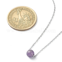 Natural Amethyst Round Bead Pendant Necklaces&nbsp;NJEW-JN04551-01