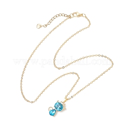 Alloy Glass Cute Cat Pendant Brass Cable Chain Necklaces for Women&nbsp;NJEW-JN06028