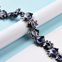 手作りの陶器ビーズ  手描きの陶器ビーズ  魚  ダークブルー  17~18x21~22x7~7.5mm  穴：2mm&nbsp;PORC-G002-54B