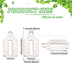 201ステンレススチールチャーム100個  レーザー切断  刃の形  ステンレス鋼色  13x7x0.5mm  穴：1.4mm&nbsp;STAS-DC0011-83