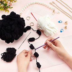 DIY巾着織りキット  太い糸も含めて  磁気クラスプ  メッシュシート  かぎ針  ブラック  16x17~18x6cm&nbsp;DIY-WH0304-727B