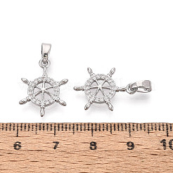 真鍮マイクロパヴェクリアキュービックジルコニアペンダント  ヘルムチャーム  プラチナ  17.5x13x2mm  穴：4x2mm&nbsp;KK-N259-01P