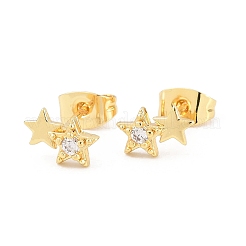 Brass Micro Pave Clear Cubic Zirconia Stud Earrings&nbsp;EJEW-F405-20B-G