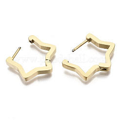304ステンレススチール製ハギーフープピアス  スター  18KGP本金メッキ  18x18.5x2mm  ピン：0.8mm&nbsp;STAS-R115-23G