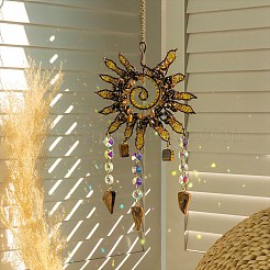 Copper Wire Wrapped Spiral Sun Natural Tiger Eye Beads Suncatchers&nbsp;HJEW-F027-07