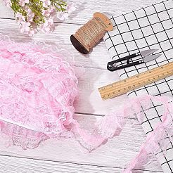 ポリエステルレーストリム  刺繍入りフローラルレースリボン  縫製や工芸品の装飾用  ピンク  44mm  約20ヤード/カード（18.28m /カード）&nbsp;OCOR-WH0058-07A