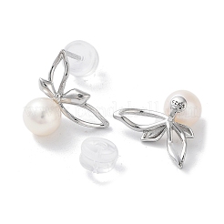 女性用天然真珠スタッドピアス  スターリングシルバーピンと  花  13x10mm&nbsp;EJEW-C083-07C-P