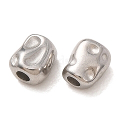 304ステンレススチールビーズ  ハンマーで叩いたような不規則な長方形  ステンレス鋼色  5.5x4.5x3.5mm  穴：1.6mm&nbsp;SA-CBA7A40-01P-A