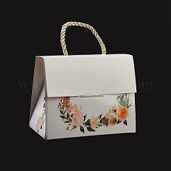 ハンドルロープ付きの長方形の紙のギフトボックス  ギフト包装用  花柄  14x7x10.5cm&nbsp;CON-B010-03B