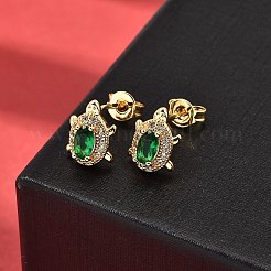 トータス真鍮マイクロパヴェキュービックジルコニアスタッドピアス  ガラスと  カドミウムフリー＆鉛フリー  ゴールドカラー  10x8mm&nbsp;EJEW-A135-04G