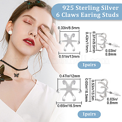 2 Pairs 2 Size 925 Sterling Silver Stud Earring Findings&nbsp;FIND-BBC0001-47P
