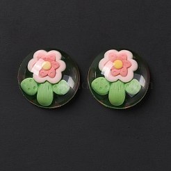 透明フラワー樹脂カボション  半円  ライムグリーン  花柄  24.5x9.5mm&nbsp;RESI-G034-B05